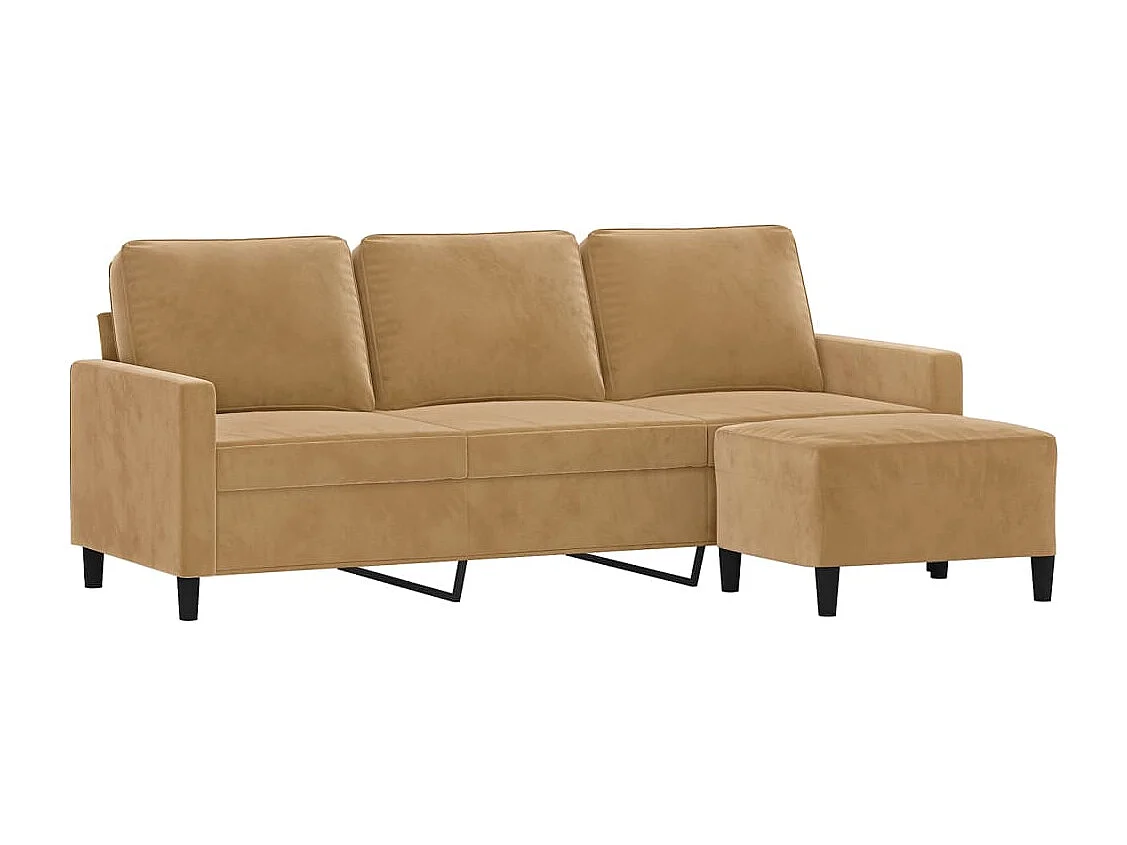 Driezitsbank met voetenbank 180 cm fluweel bruin