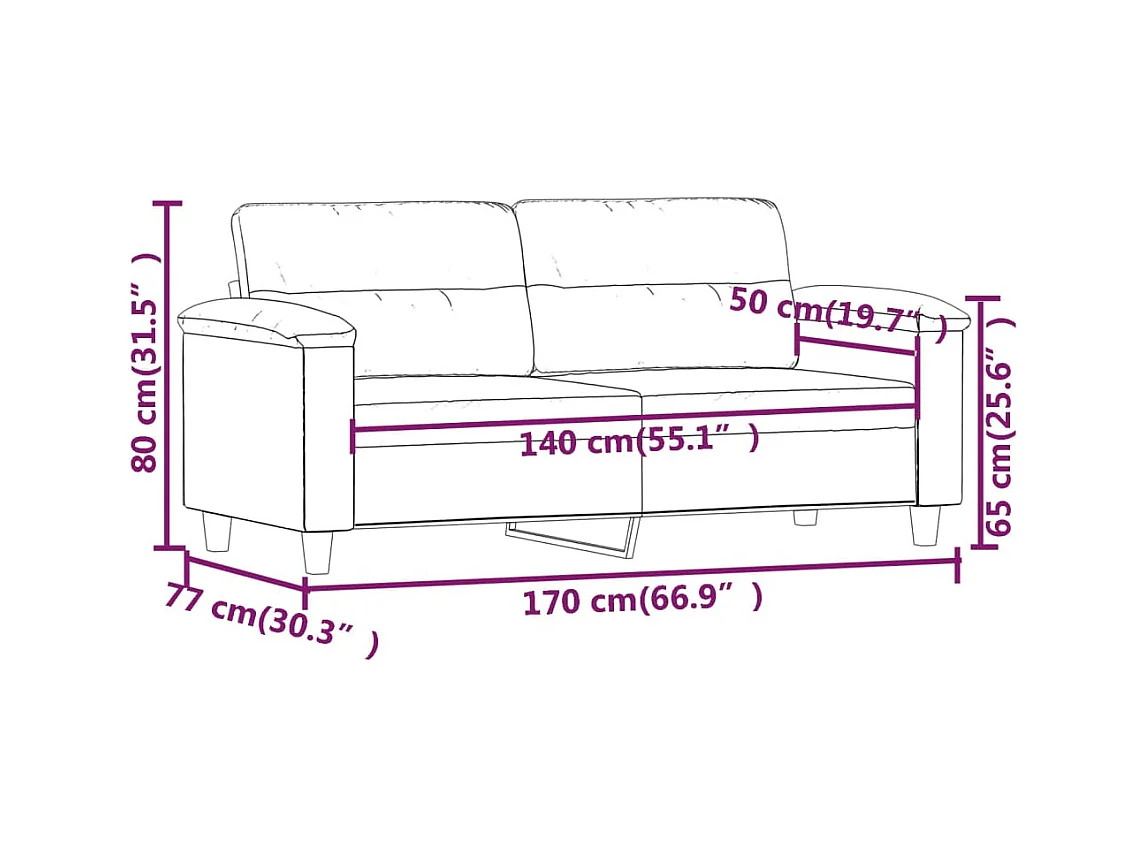 Canapé à 2 places Taupe 140 cm Tissu microfibre