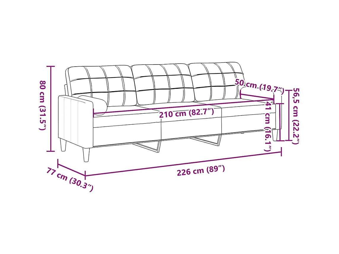 Canapé 3 places avec oreillers bordeaux 210 cm velours