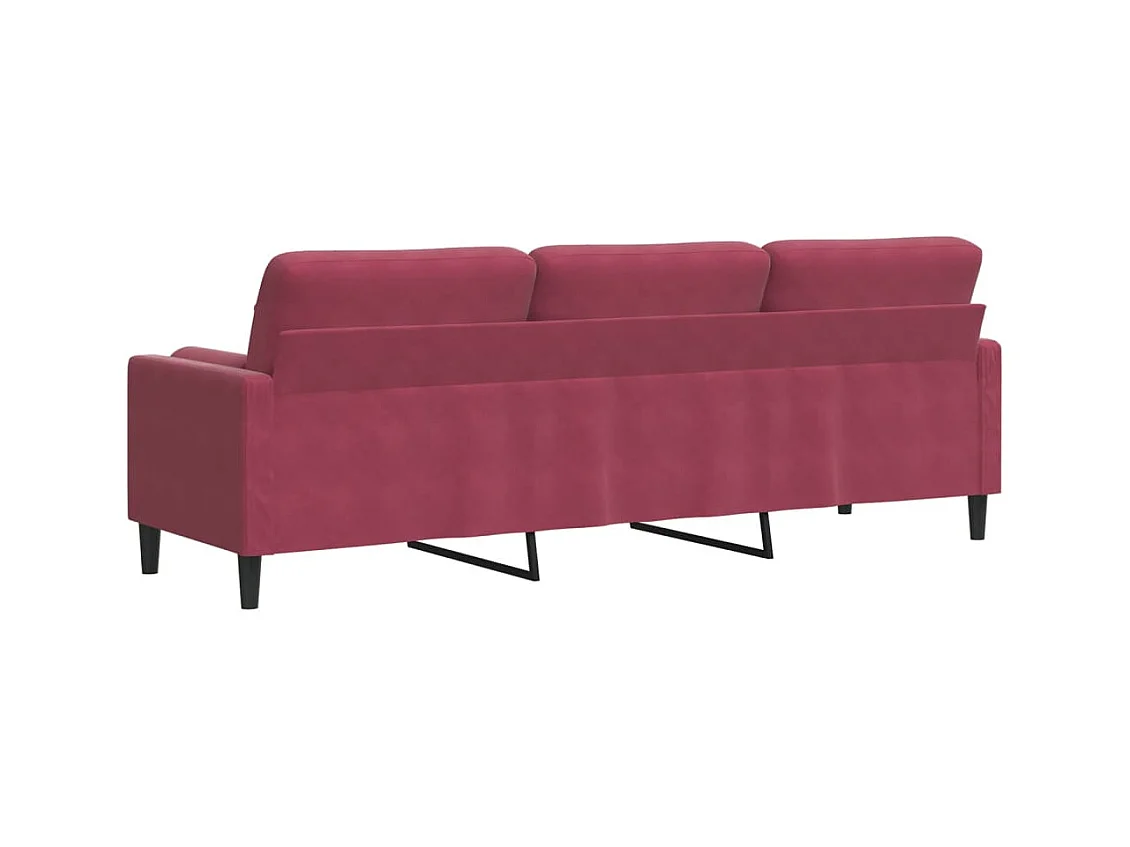 Canapé 3 places avec oreillers bordeaux 210 cm velours