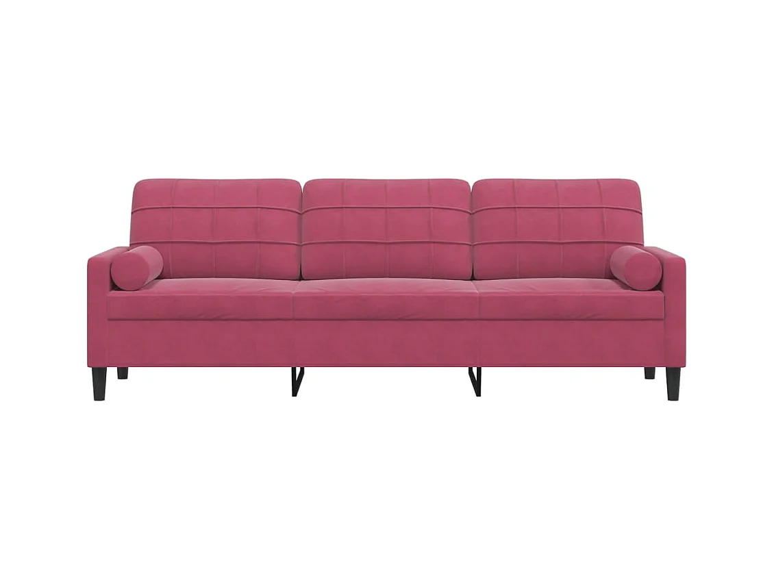 Canapé 3 places avec oreillers bordeaux 210 cm velours