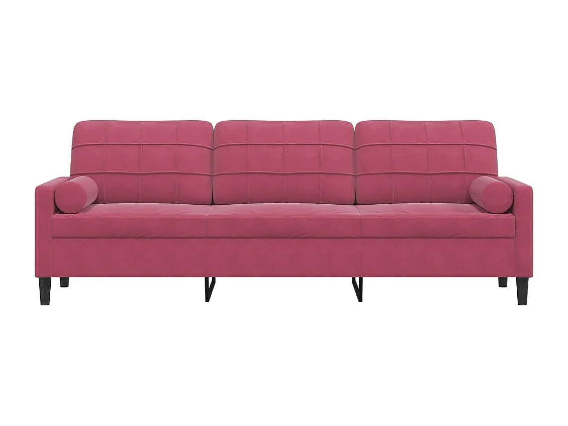Canapé 3 places avec oreillers bordeaux 210 cm velours