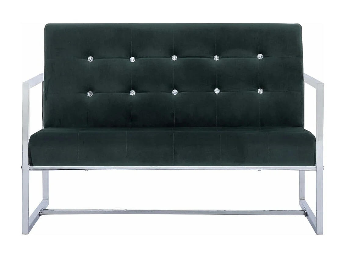 Canapé 2 places avec accoudoirs Vert foncé Chrome et velours