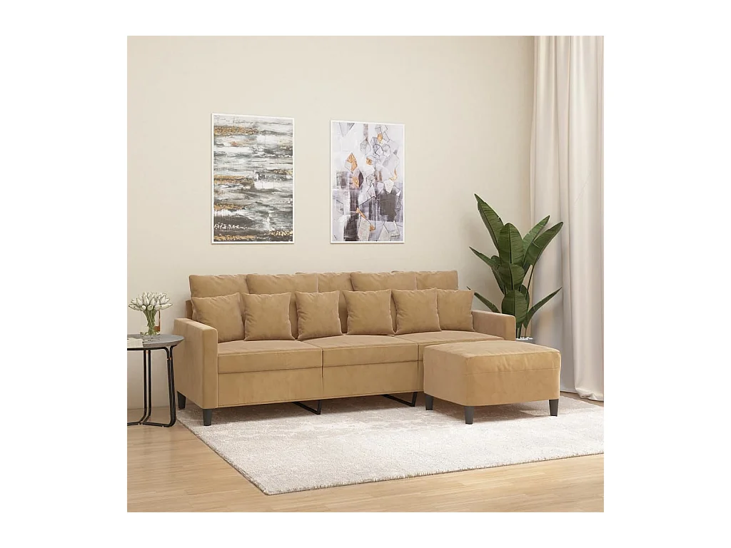Canapé à 3 places avec repose-pieds Marron 180 cm Velours