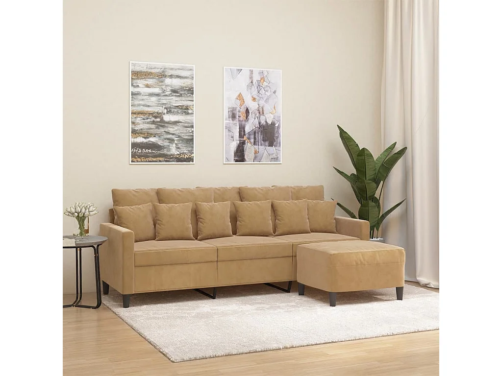 Canapé à 3 places avec repose-pieds Marron 180 cm Velours