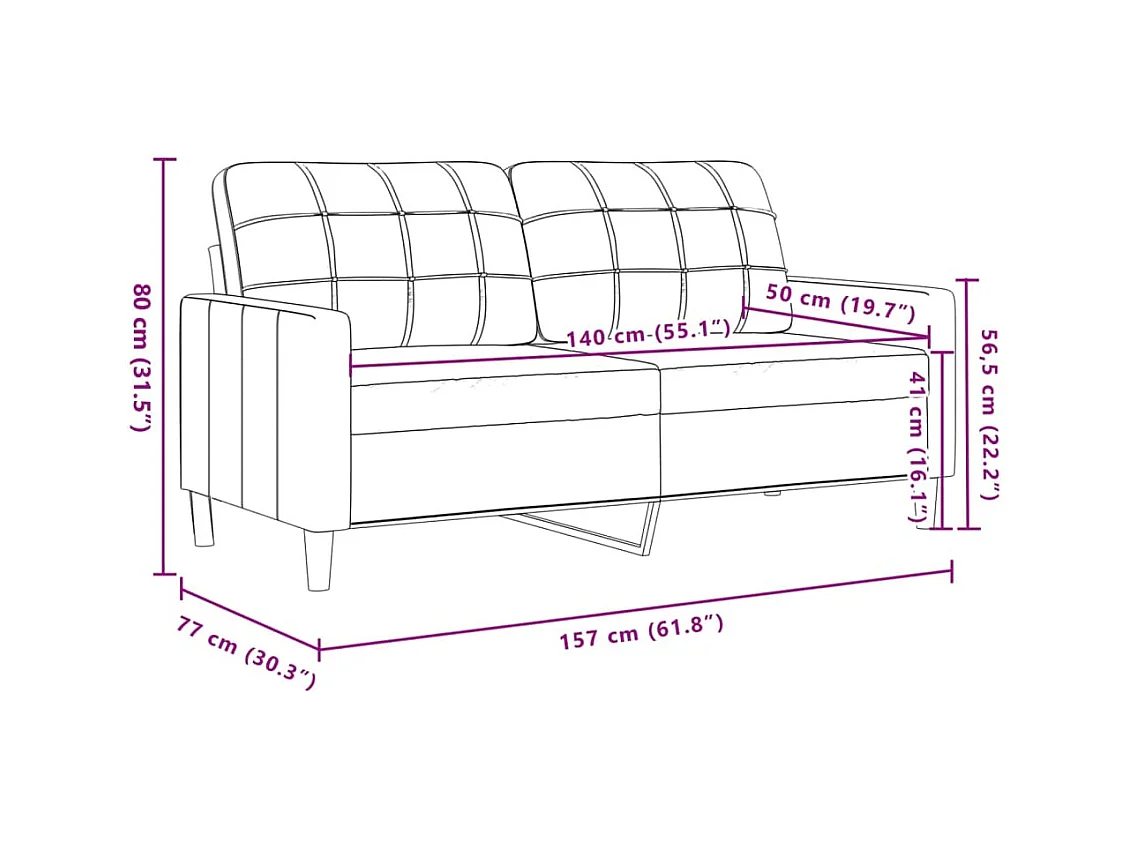 Canapé à 2 places Rose 140 cm Velours