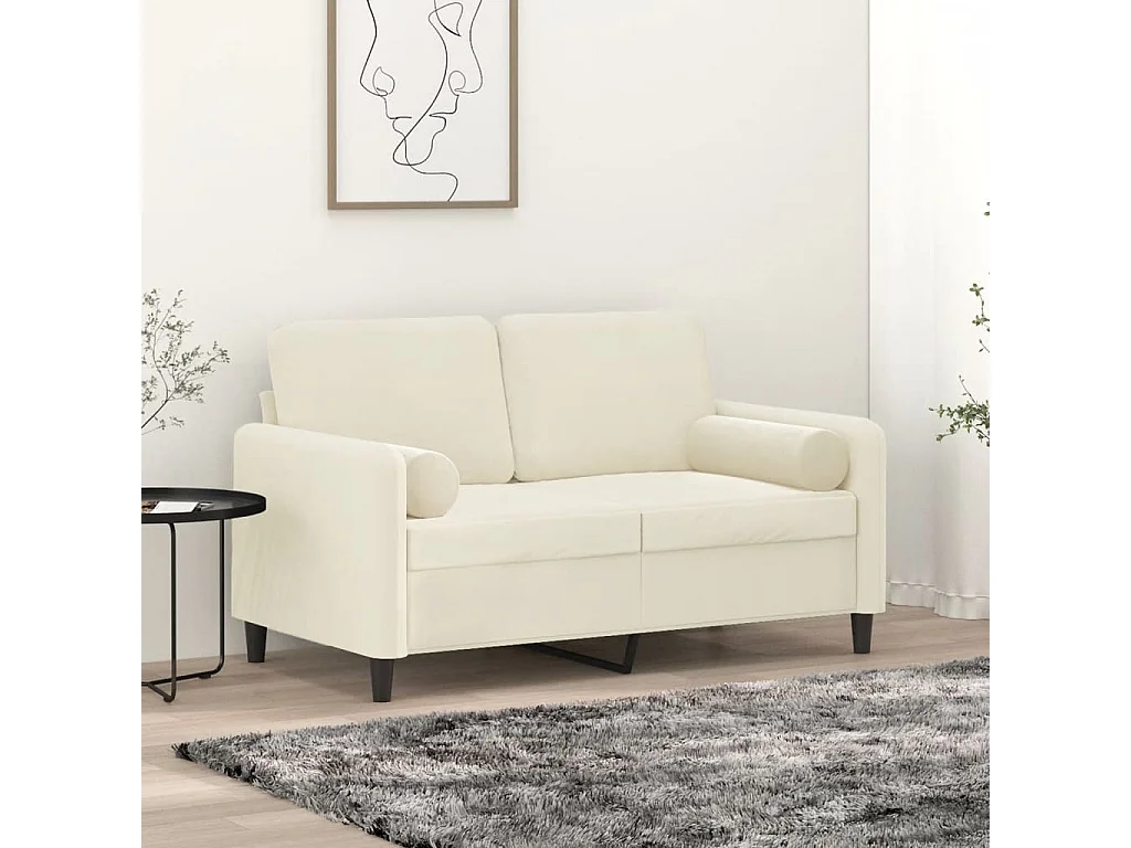 Sofá de 2 plazas con cojines terciopelo color crema 120 cm