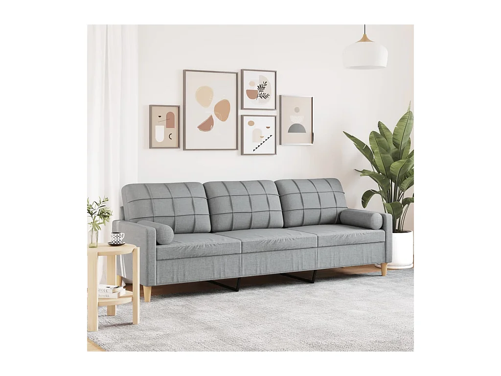 Canapé 3 places avec oreillers gris clair 210 cm tissu