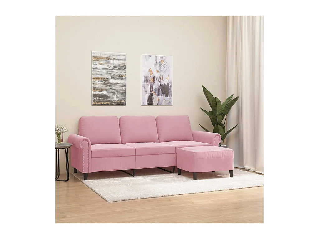 Sofá de 3 plazas con taburete de terciopelo rosa180 cm