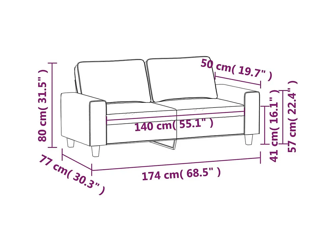 Canapé à 2 places Crème 140 cm Tissu