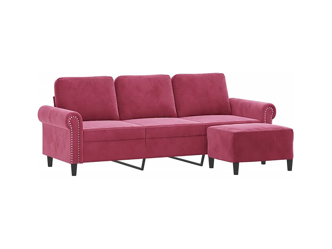 Canapé à 3 places et repose-pieds Rouge bordeaux 180 cm Velours