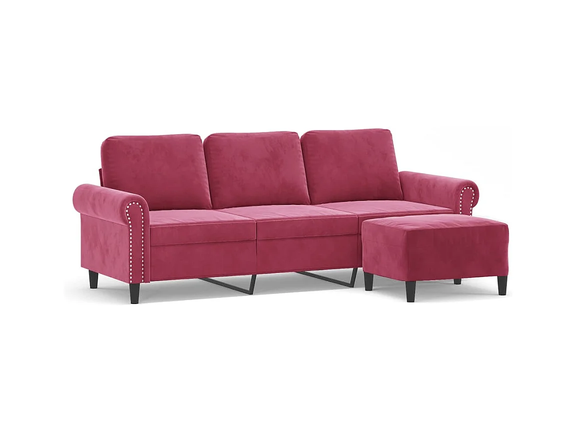 Canapé à 3 places et repose-pieds Rouge bordeaux 180 cm Velours