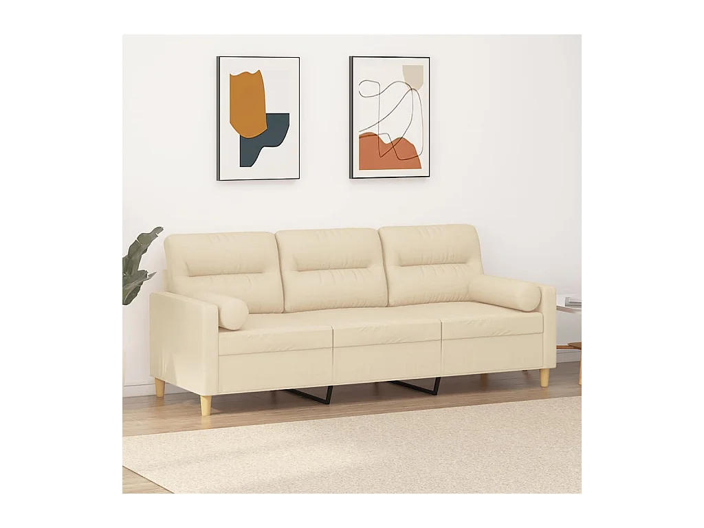 Canapé 3 places avec oreillers décoratifs crème 180 cm tissu