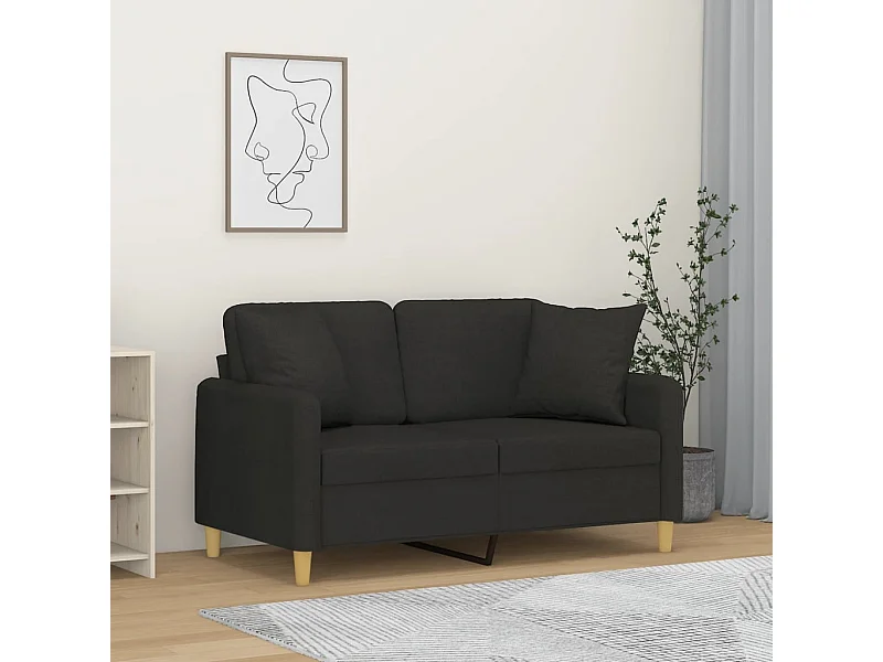 Canapé 2 places avec oreillers décoratifs noir 120 cm tissu