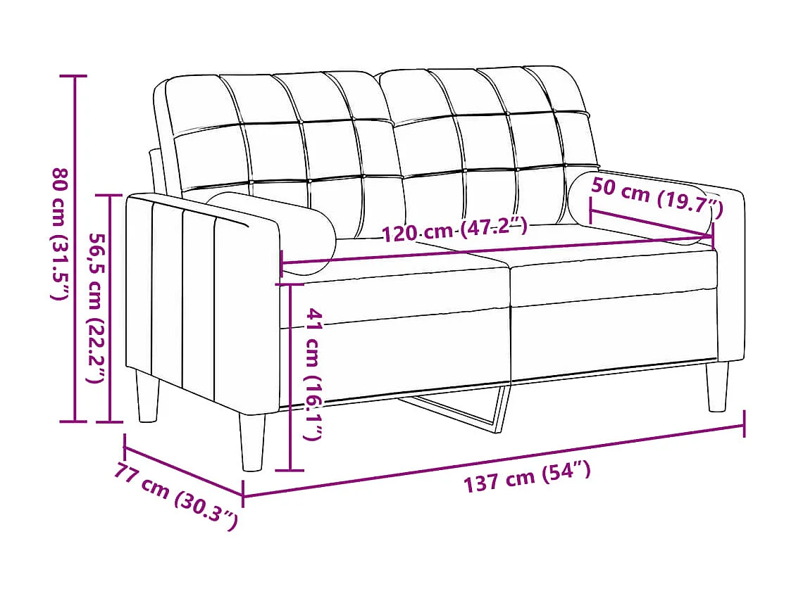 Tweezitsbank met sierkussens 120 cm fluweel geel
