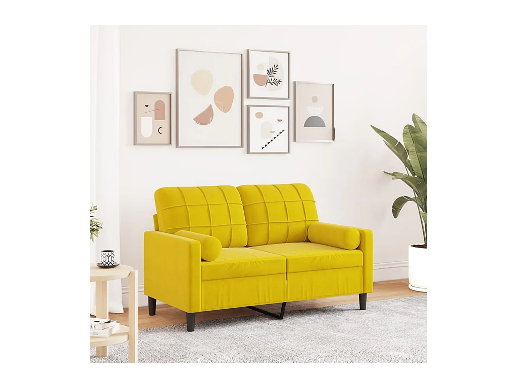 Canapé 2 places avec oreillers décoratifs jaune 120 cm velours