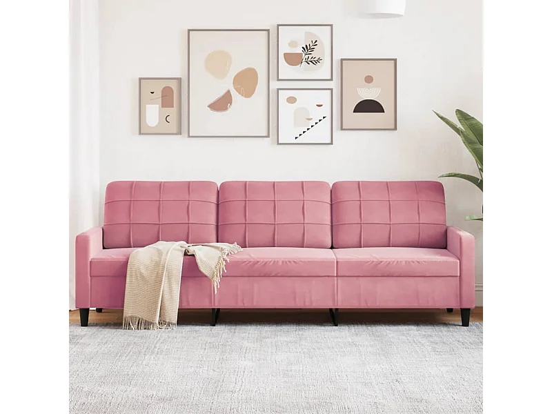 Driezitsbank 210 cm fluweel roze