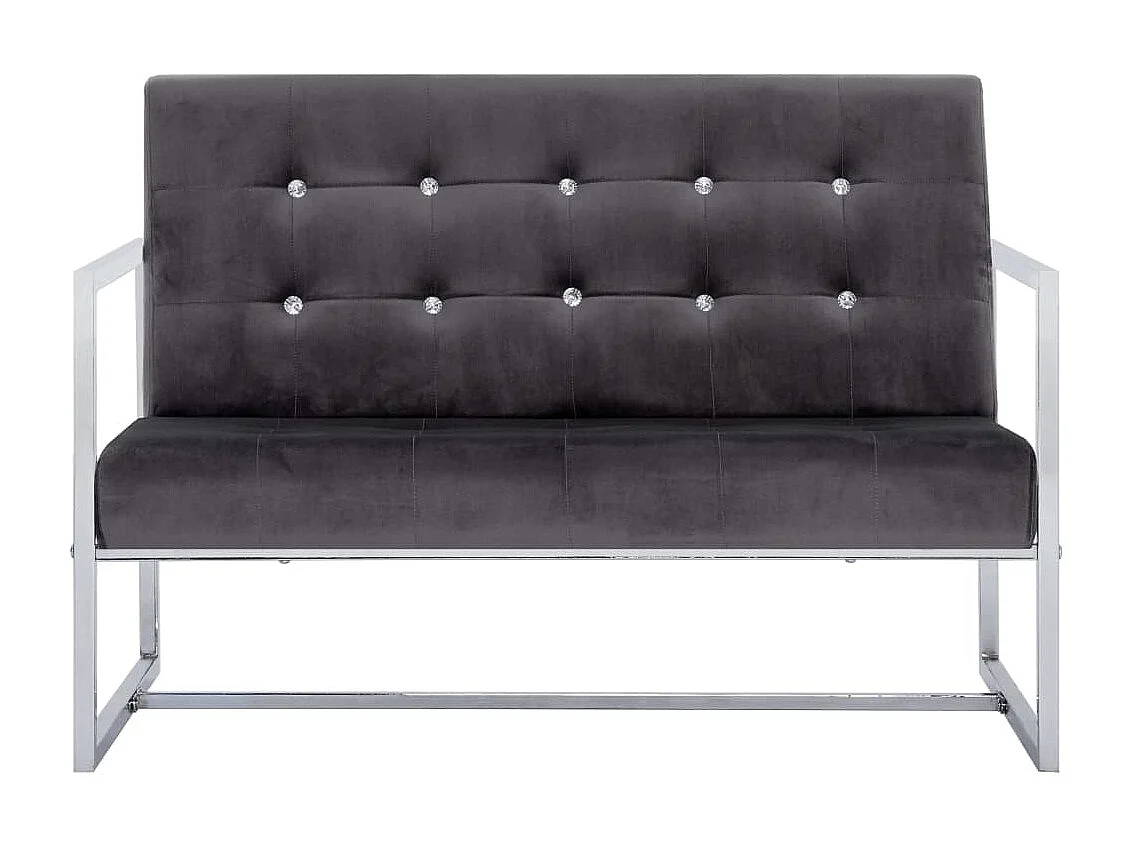 Canapé 2 places avec accoudoirs Gris foncé Chrome et velours