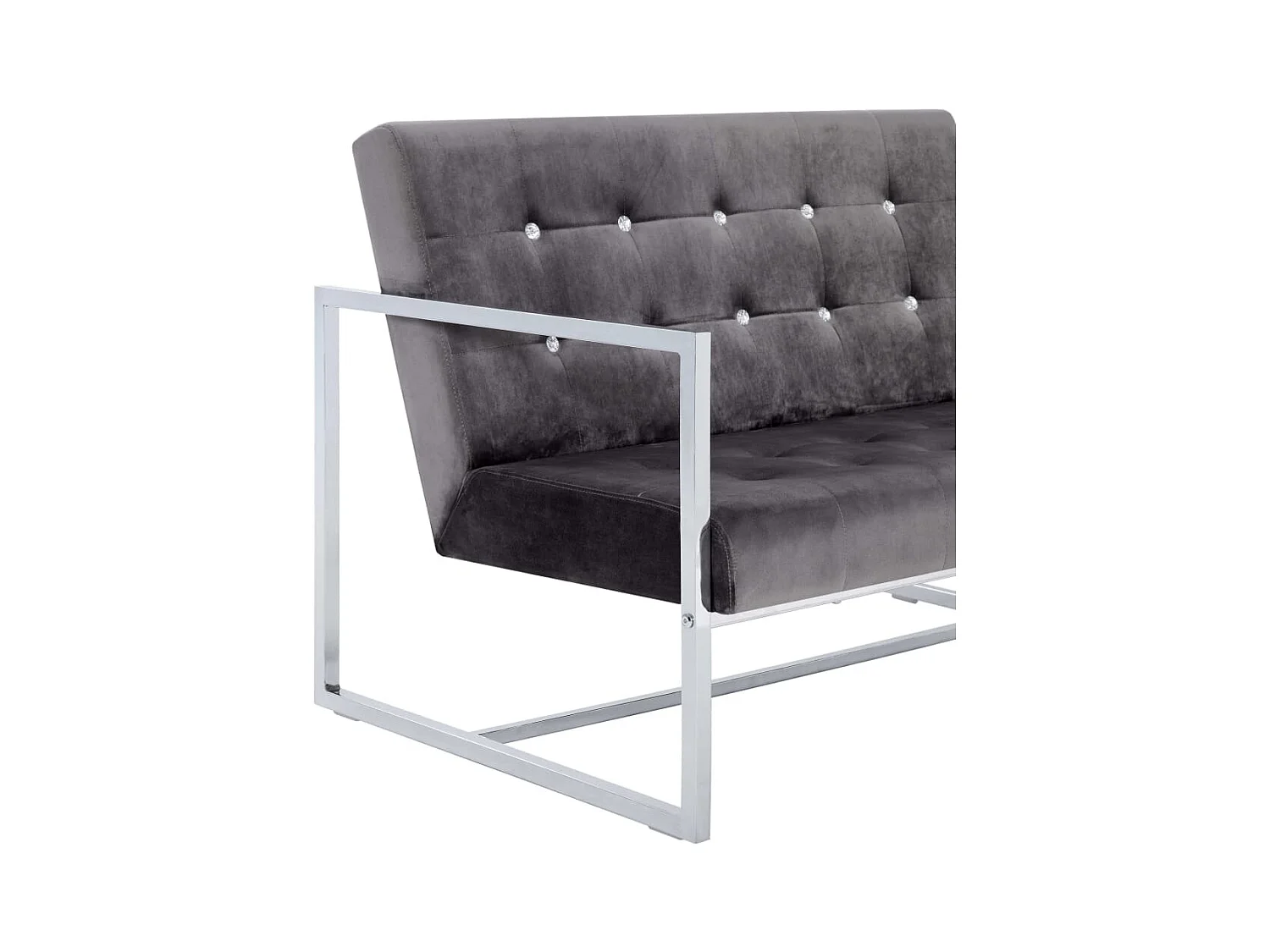 Canapé 2 places avec accoudoirs Gris foncé Chrome et velours