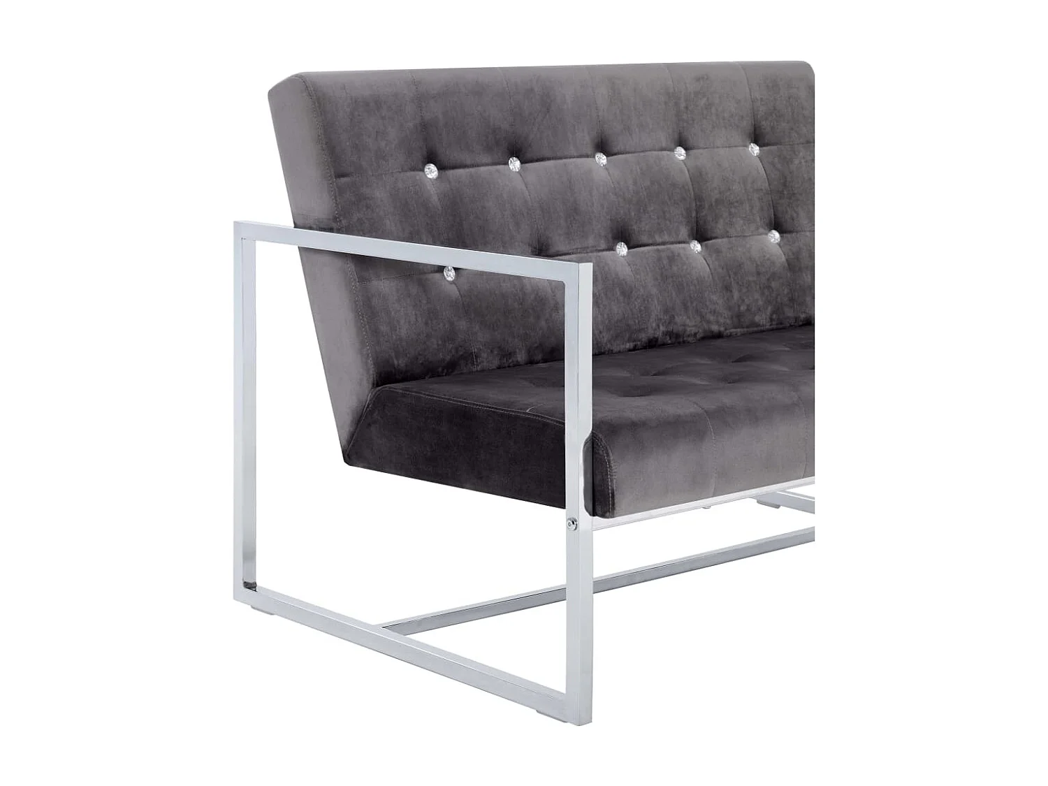 Canapé 2 places avec accoudoirs Gris foncé Chrome et velours