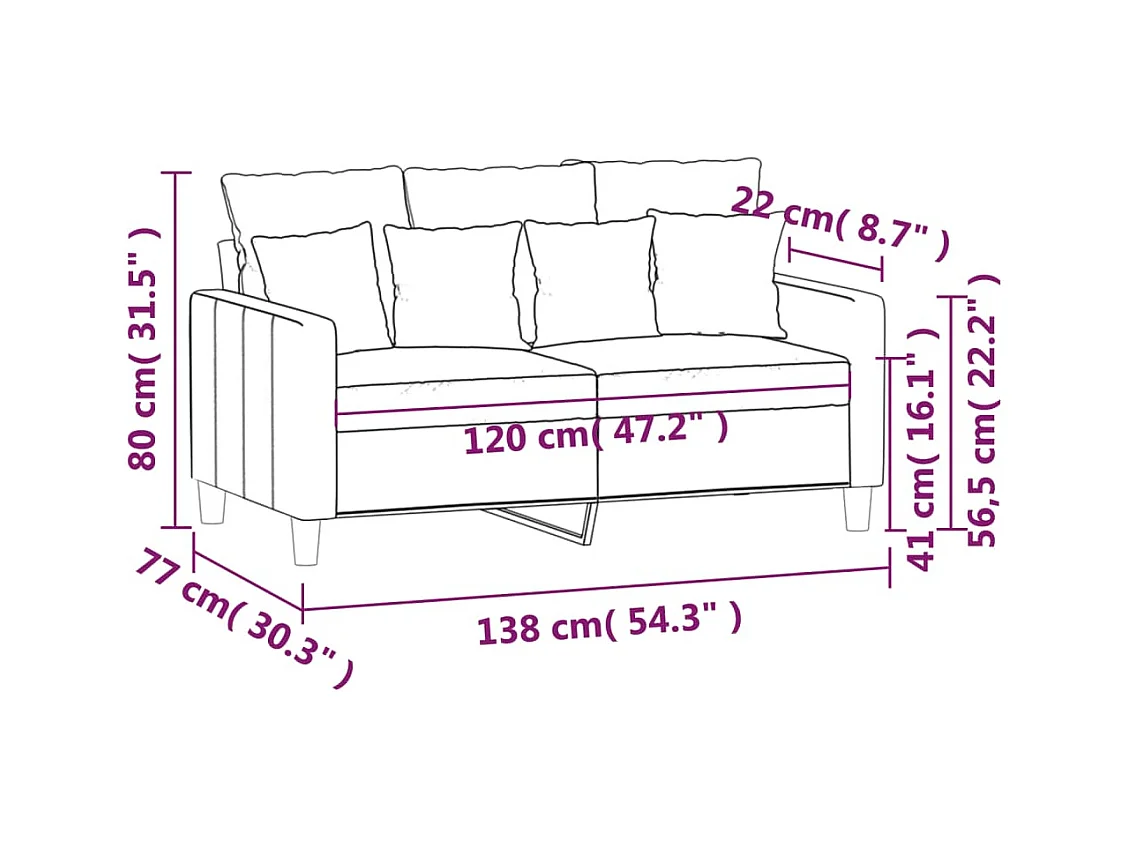 Canapé à 2 places Vert foncé 120 cm Velours