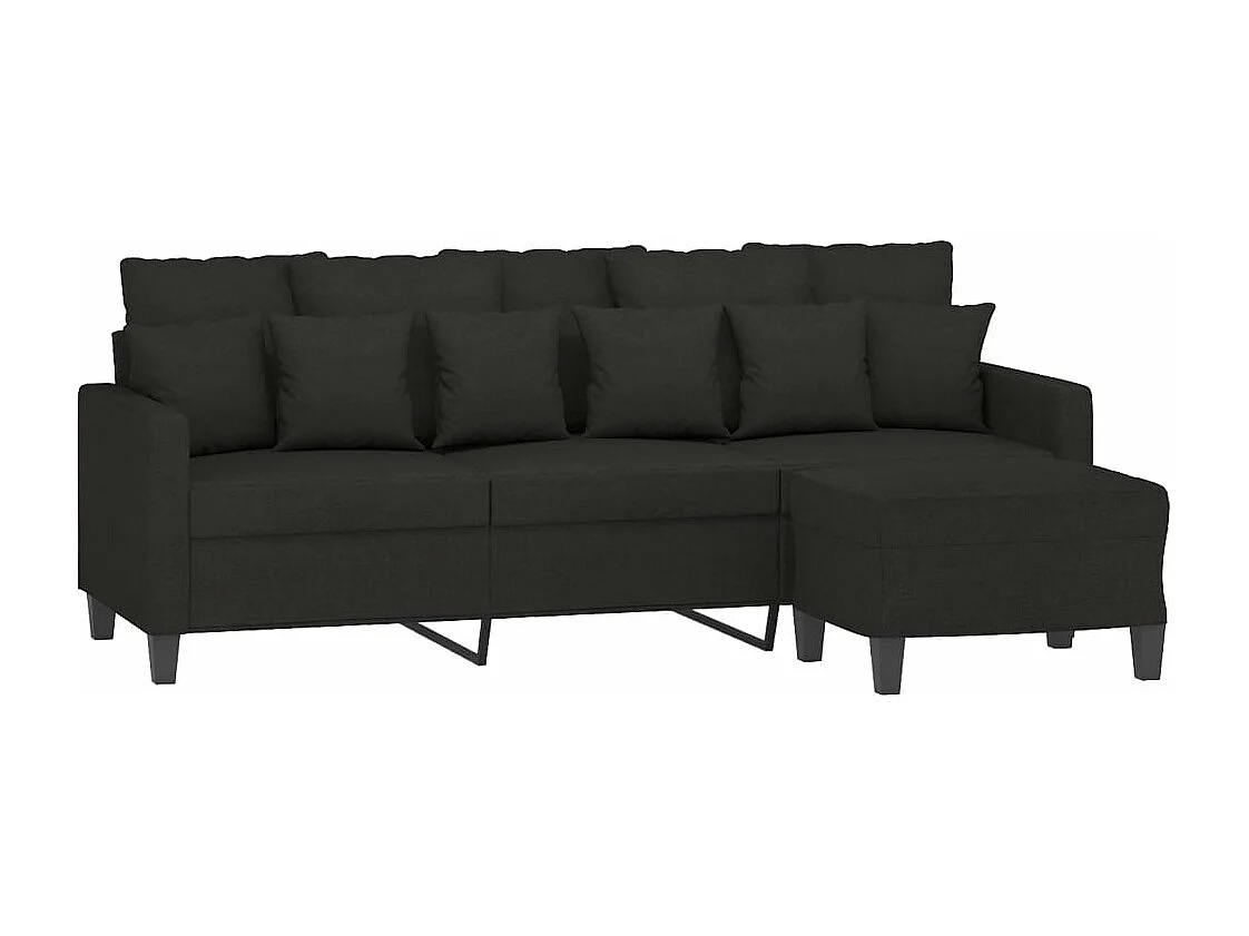 Sofá de 3 plazas con taburete de tela negro 180 cm