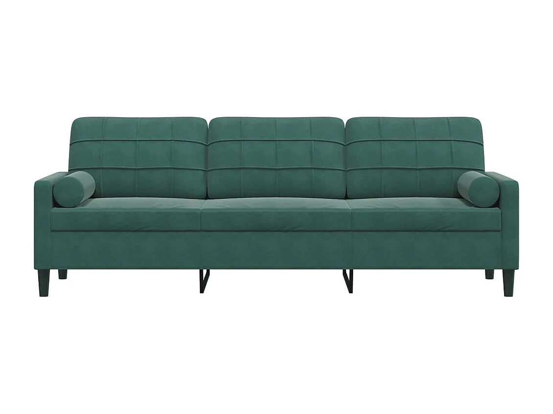 Canapé 3 places avec oreillers vert foncé 210 cm velours