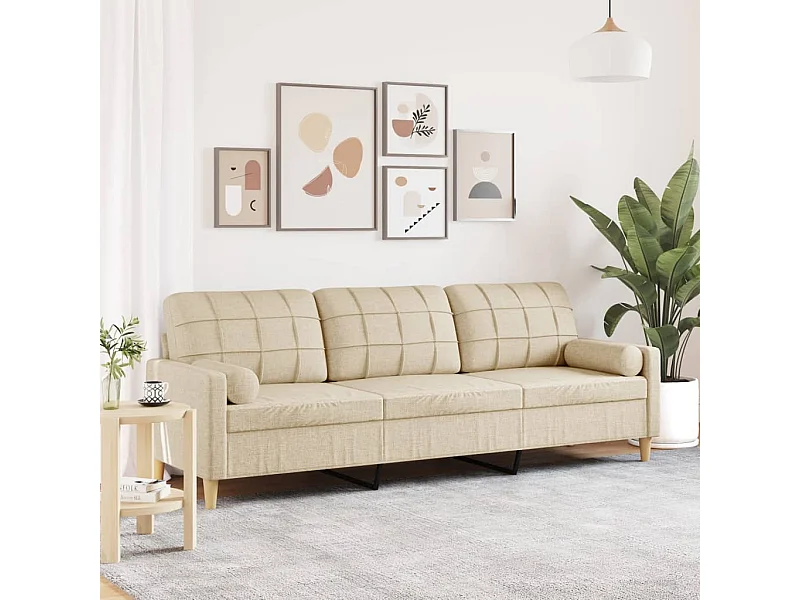 Canapé 3 places avec oreillers décoratifs crème 210 cm tissu