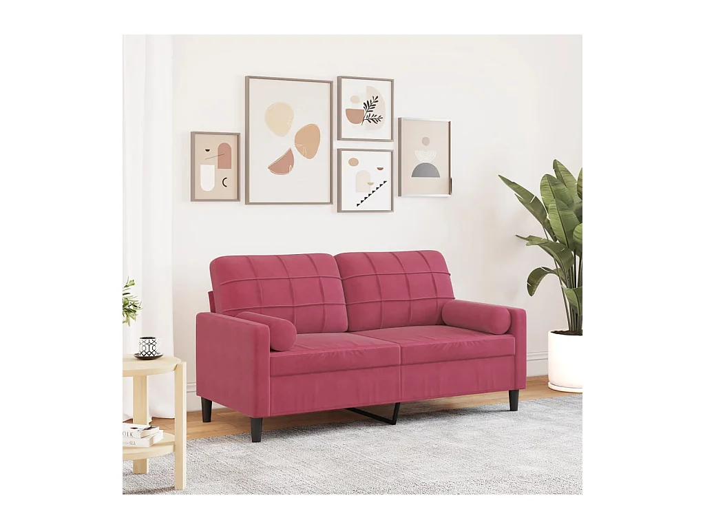 Canapé 2 places avec oreillers bordeaux 140 cm velours