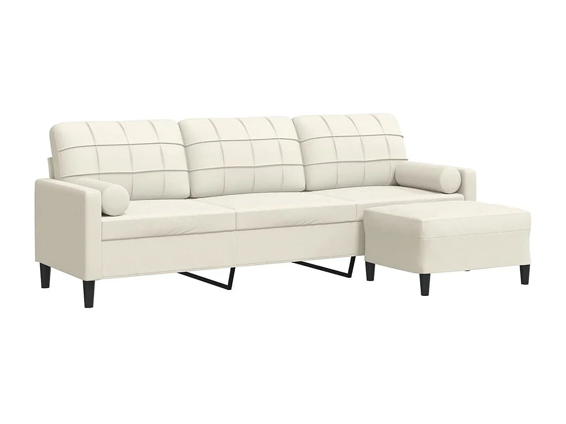 Canapé à 3 places avec repose-pieds Crème 210 cm Velours