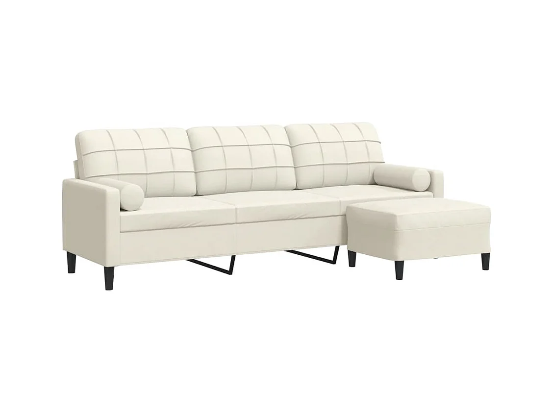Canapé à 3 places avec repose-pieds Crème 210 cm Velours