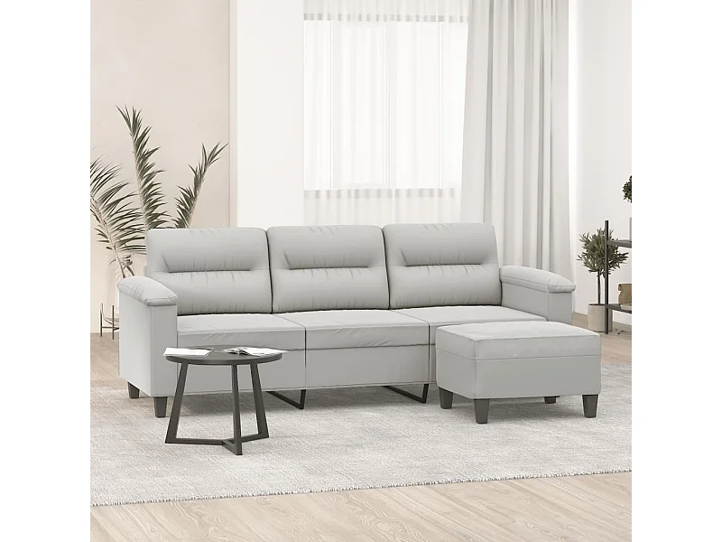 Sofá 3 lugares c/ apoio de pés 180 cm microfibra cinza-claro