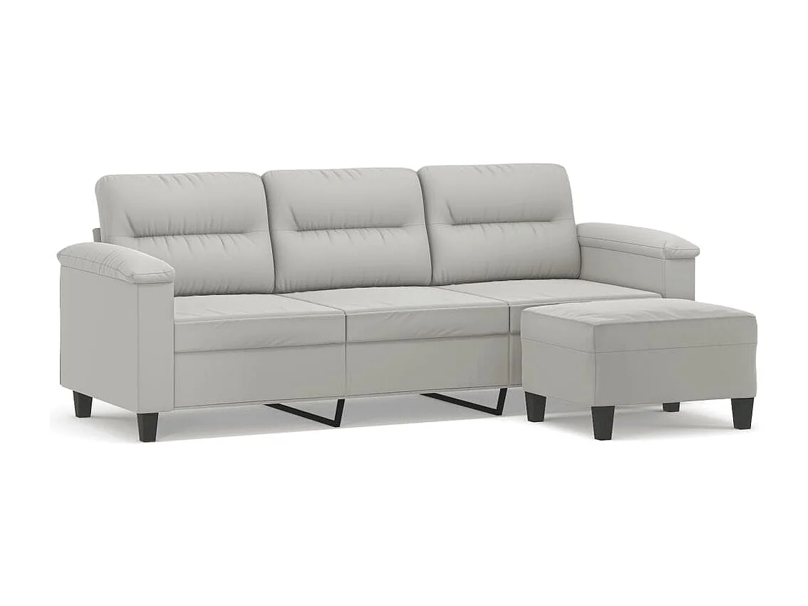 Canapé 3 places repose-pieds Gris clair 180 cm Tissu microfibre