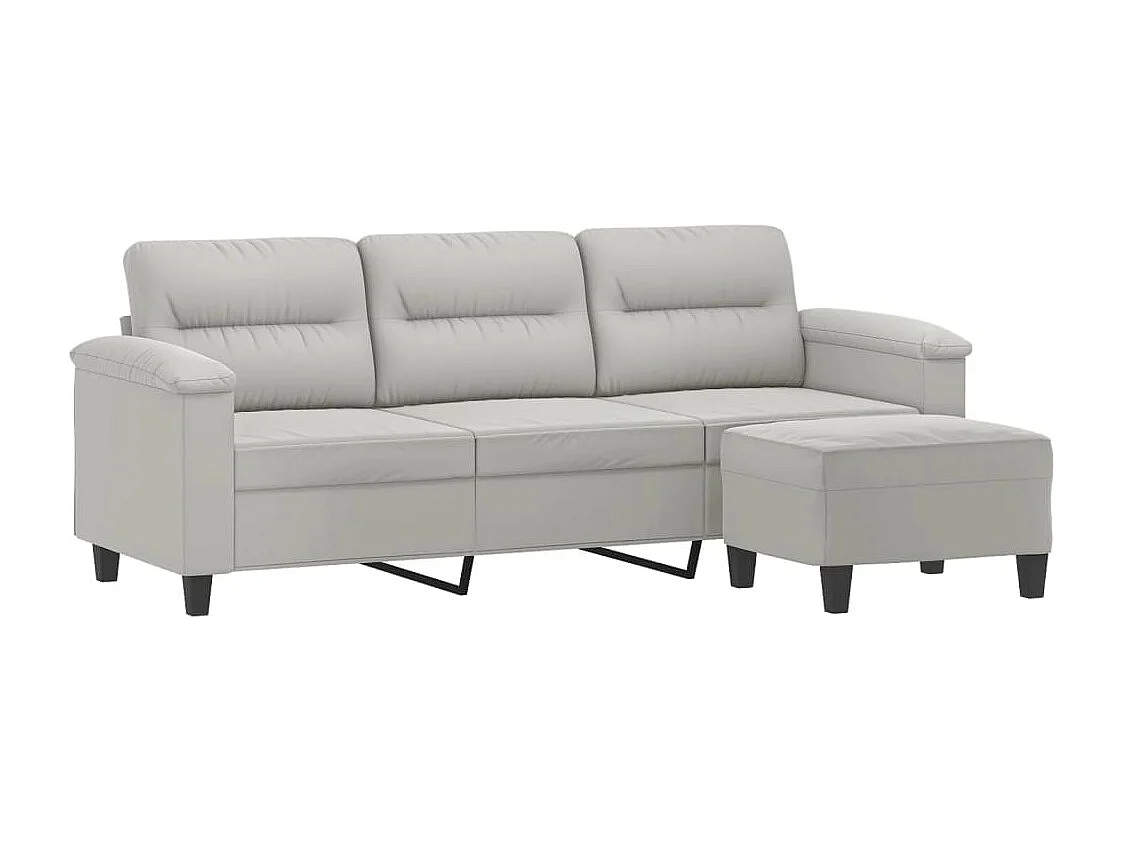 Canapé 3 places repose-pieds Gris clair 180 cm Tissu microfibre