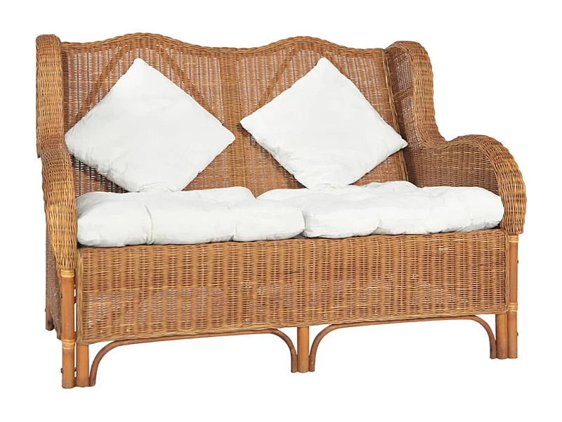 Canapé 2 places Marron clair Rotin naturel et lin