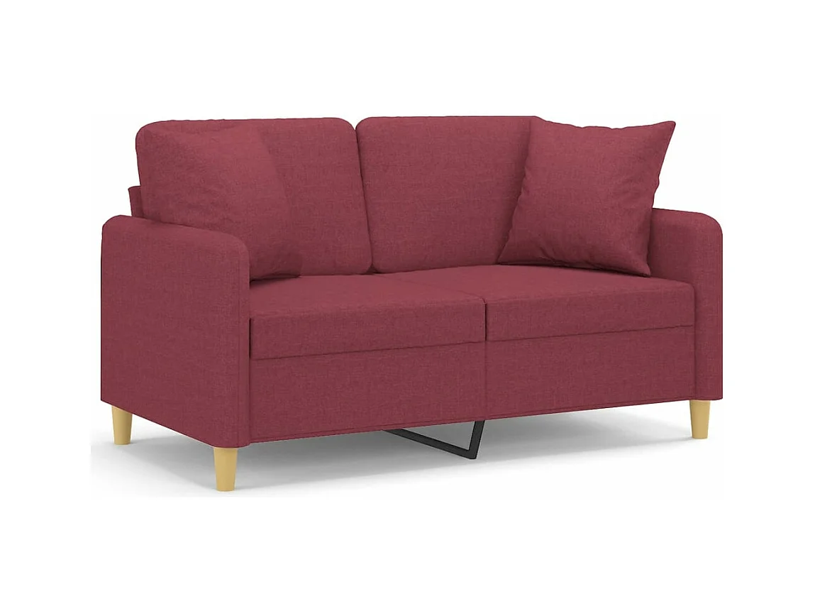 Canapé 2 places avec oreillers bordeaux 120 cm tissu