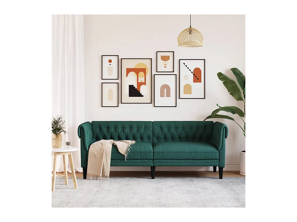 Canapé Chesterfield 3 places vert foncé tissu