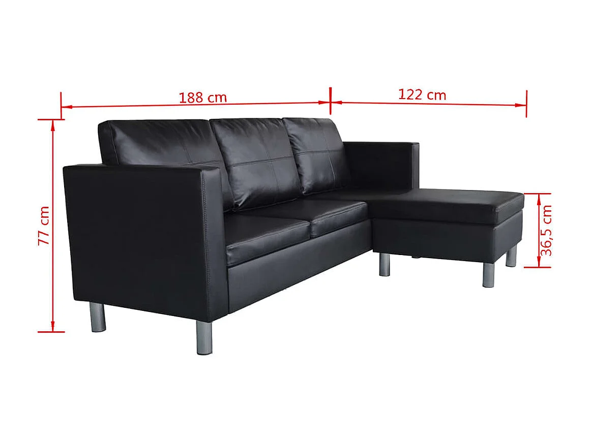 Canapé sectionnel à 3 places Cuir synthétique Noir