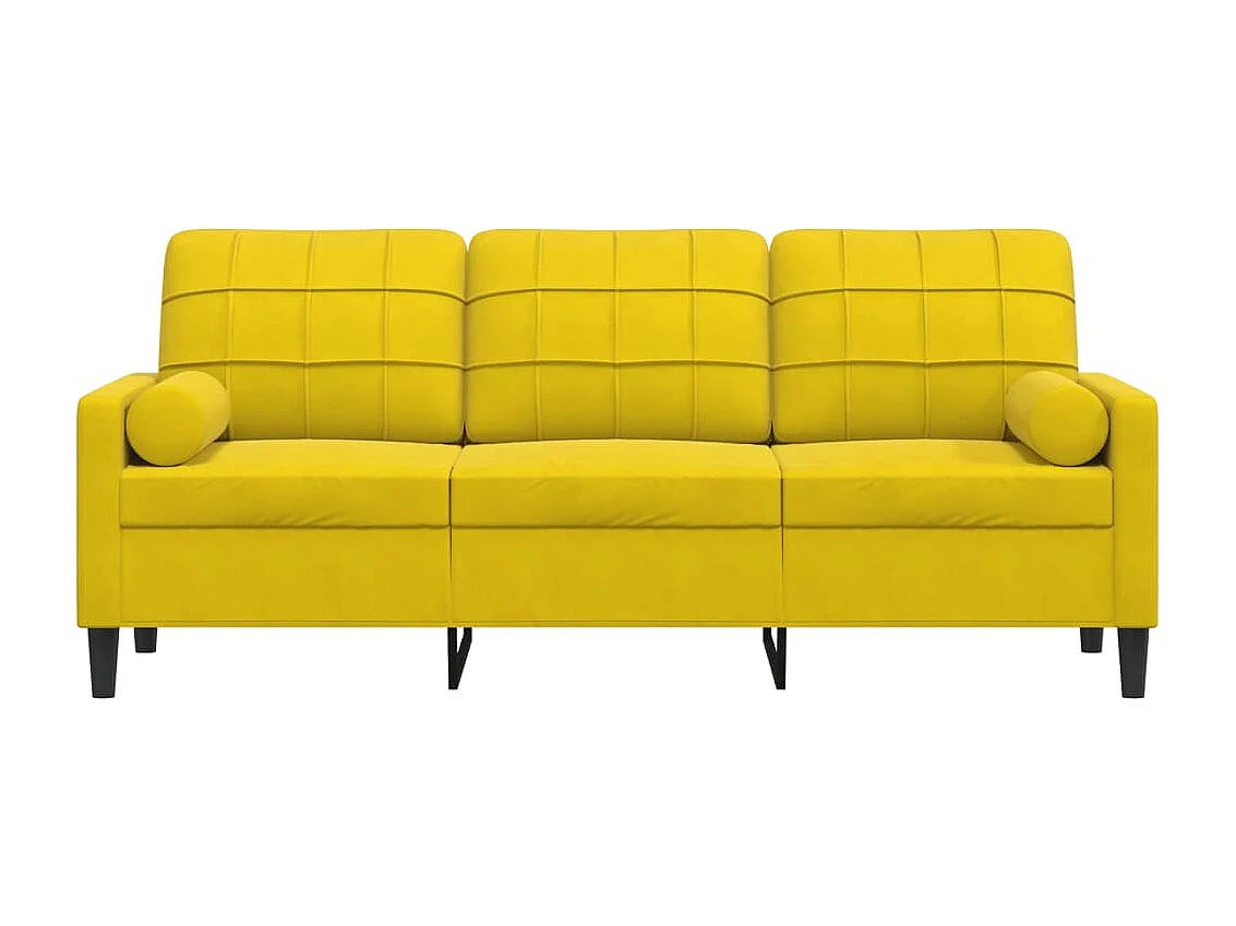 Sofá 3 lugares c/ almofadas decorativas 180 cm veludo amarelo