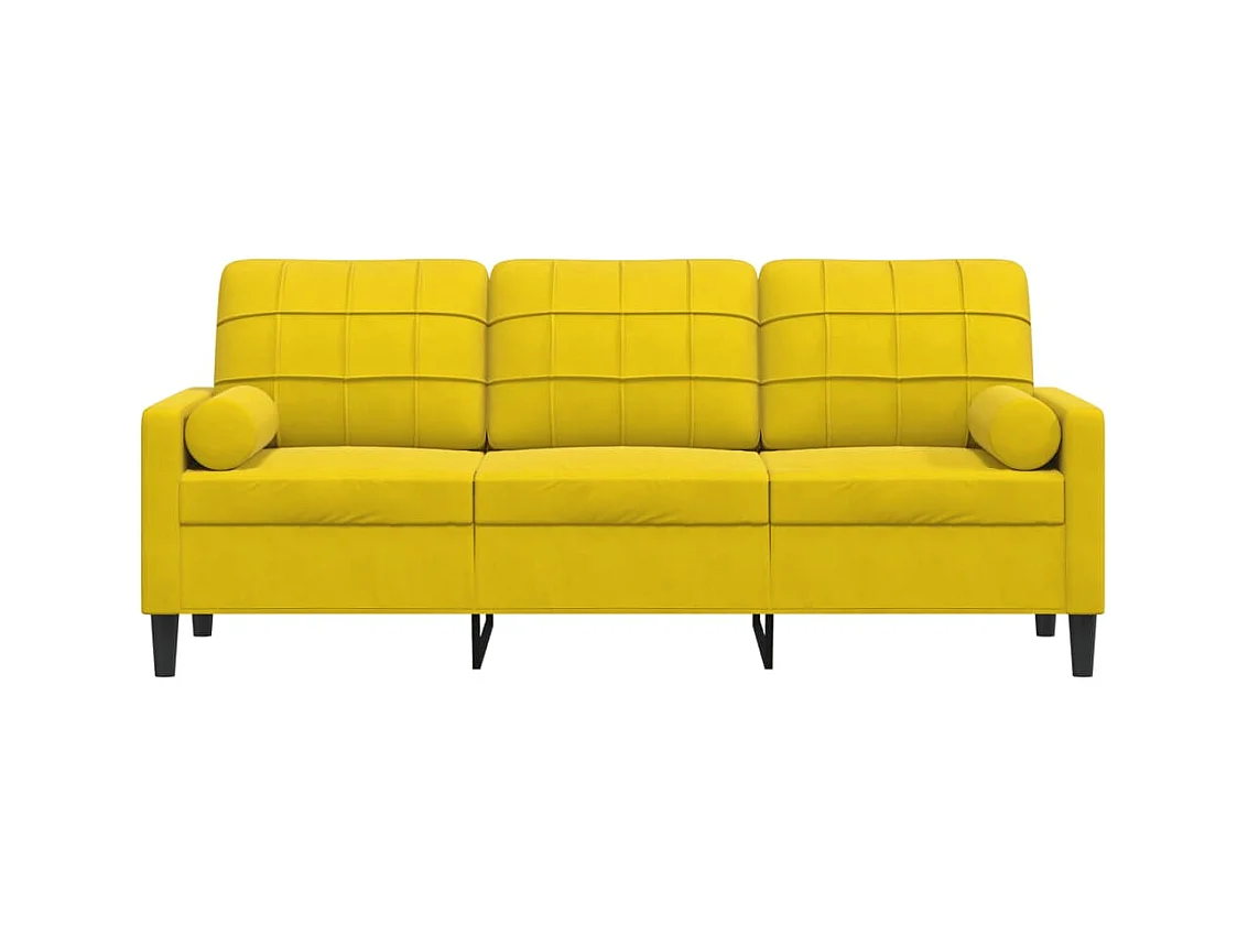 Canapé 3 places avec oreillers décoratifs jaune 180 cm velours