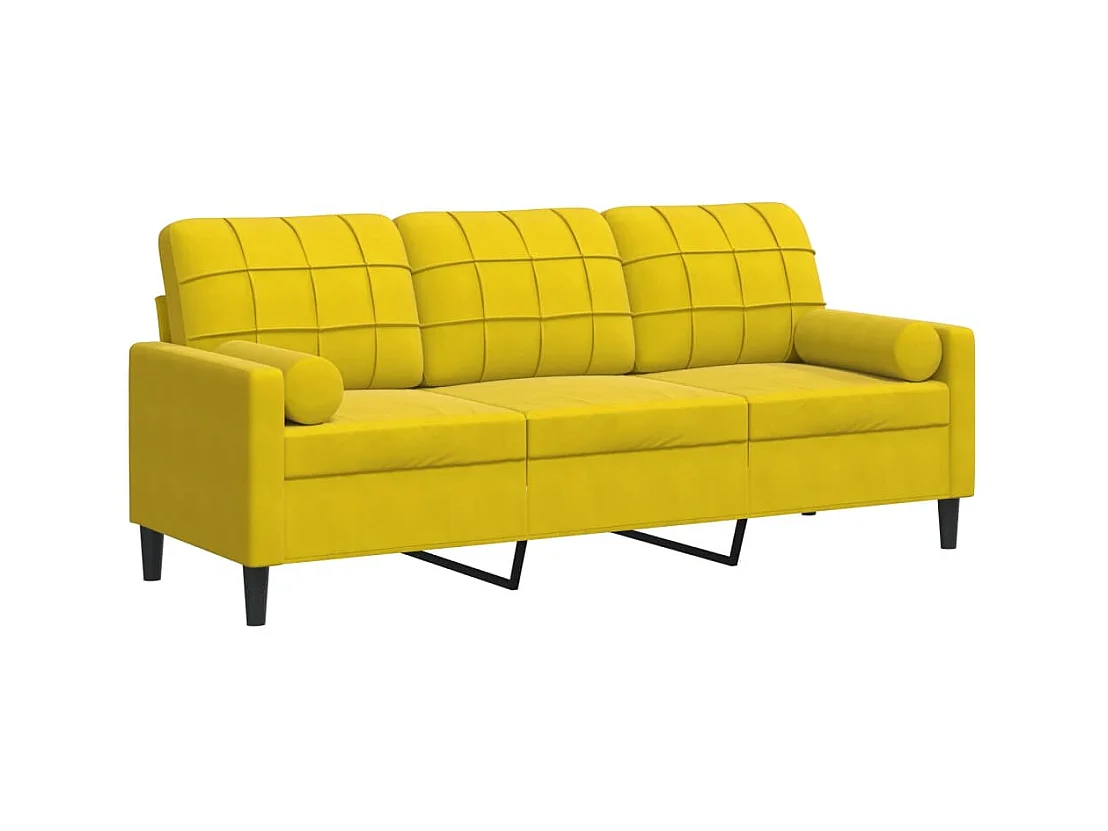 Canapé 3 places avec oreillers décoratifs jaune 180 cm velours