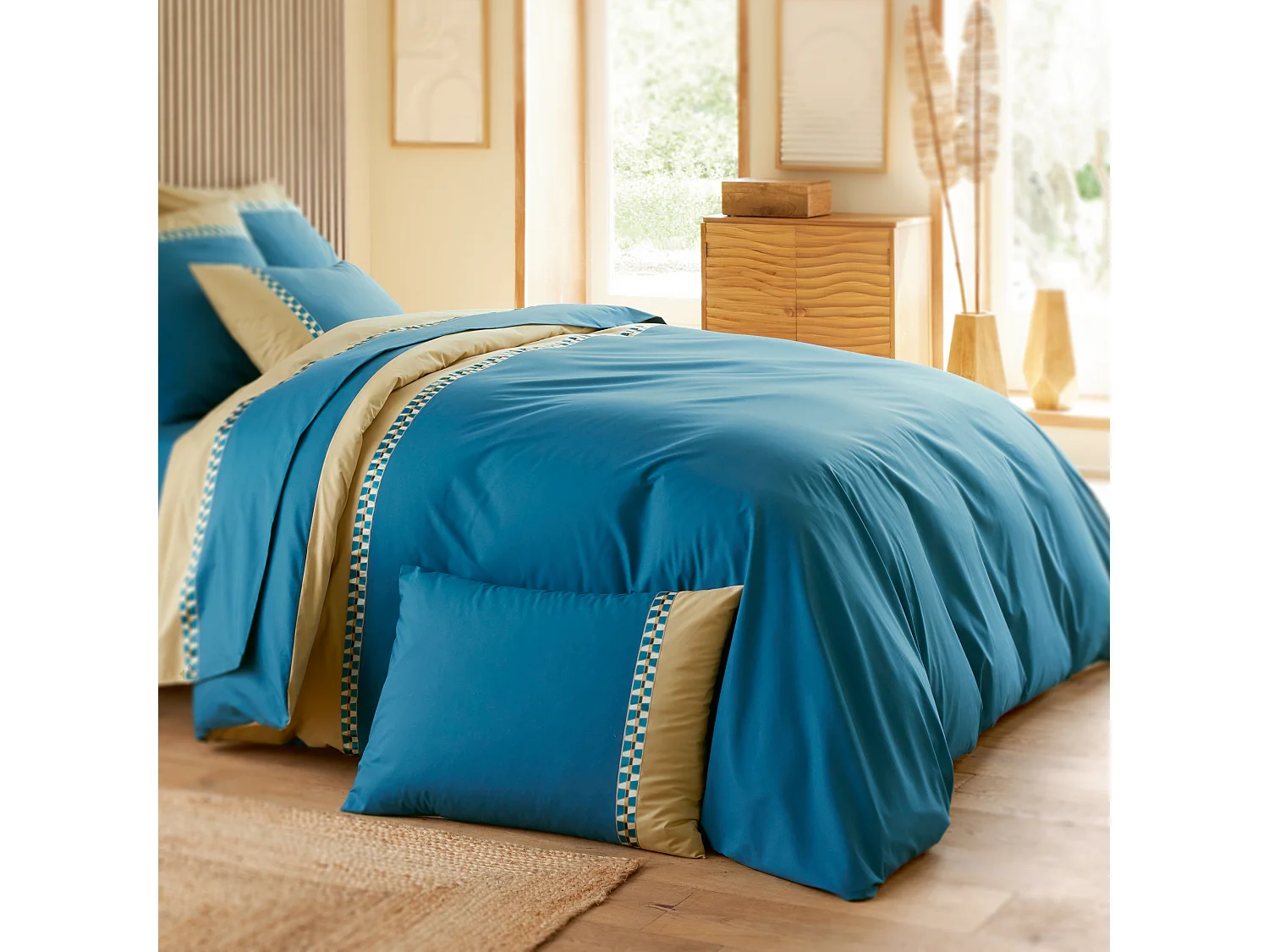 Housse de couette 300x240 cm en percale de coton LINOA bleu cobalt