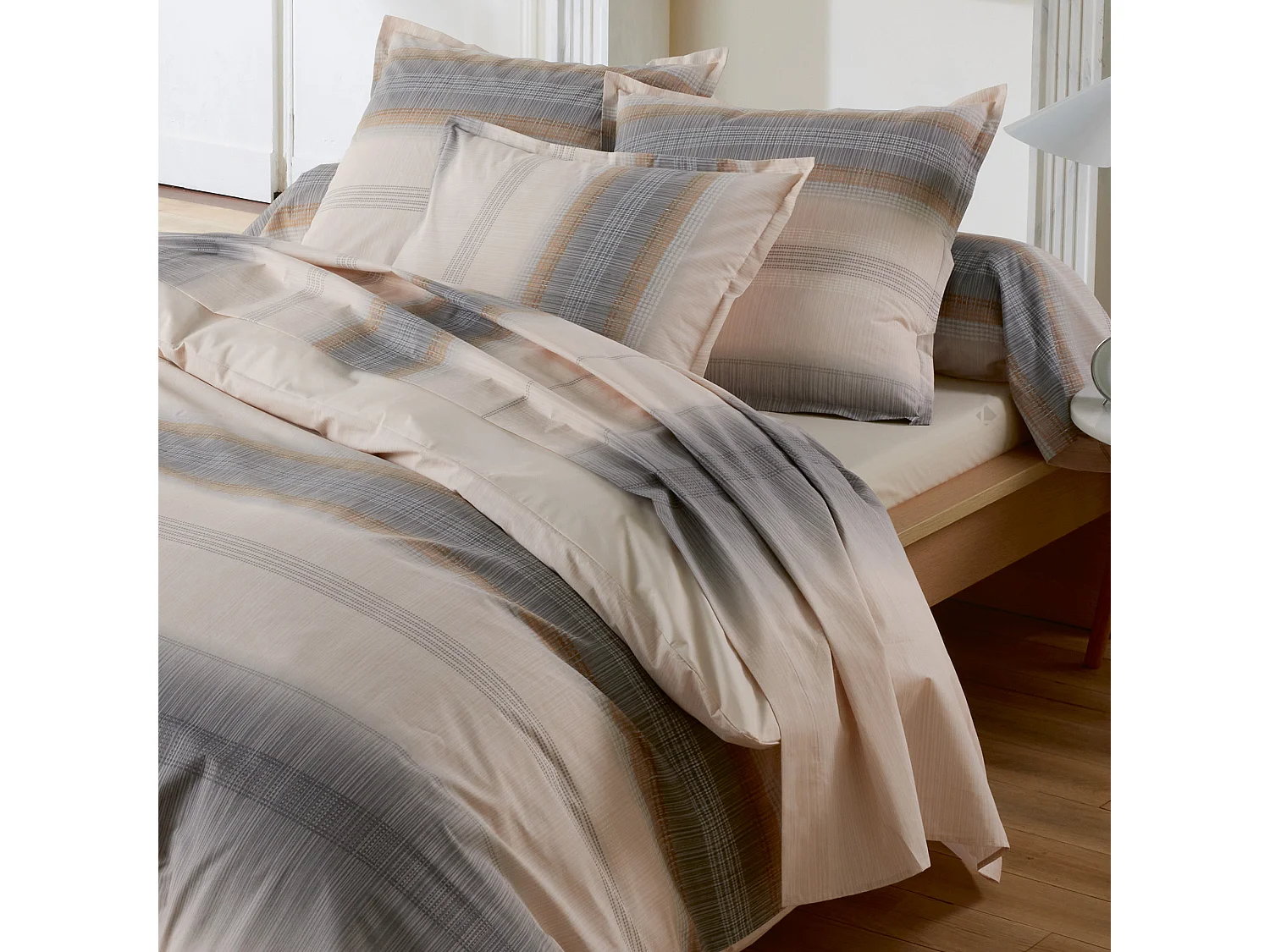 Drap plat 280x325 cm en 100% percale de coton ESTEBAN gris beige