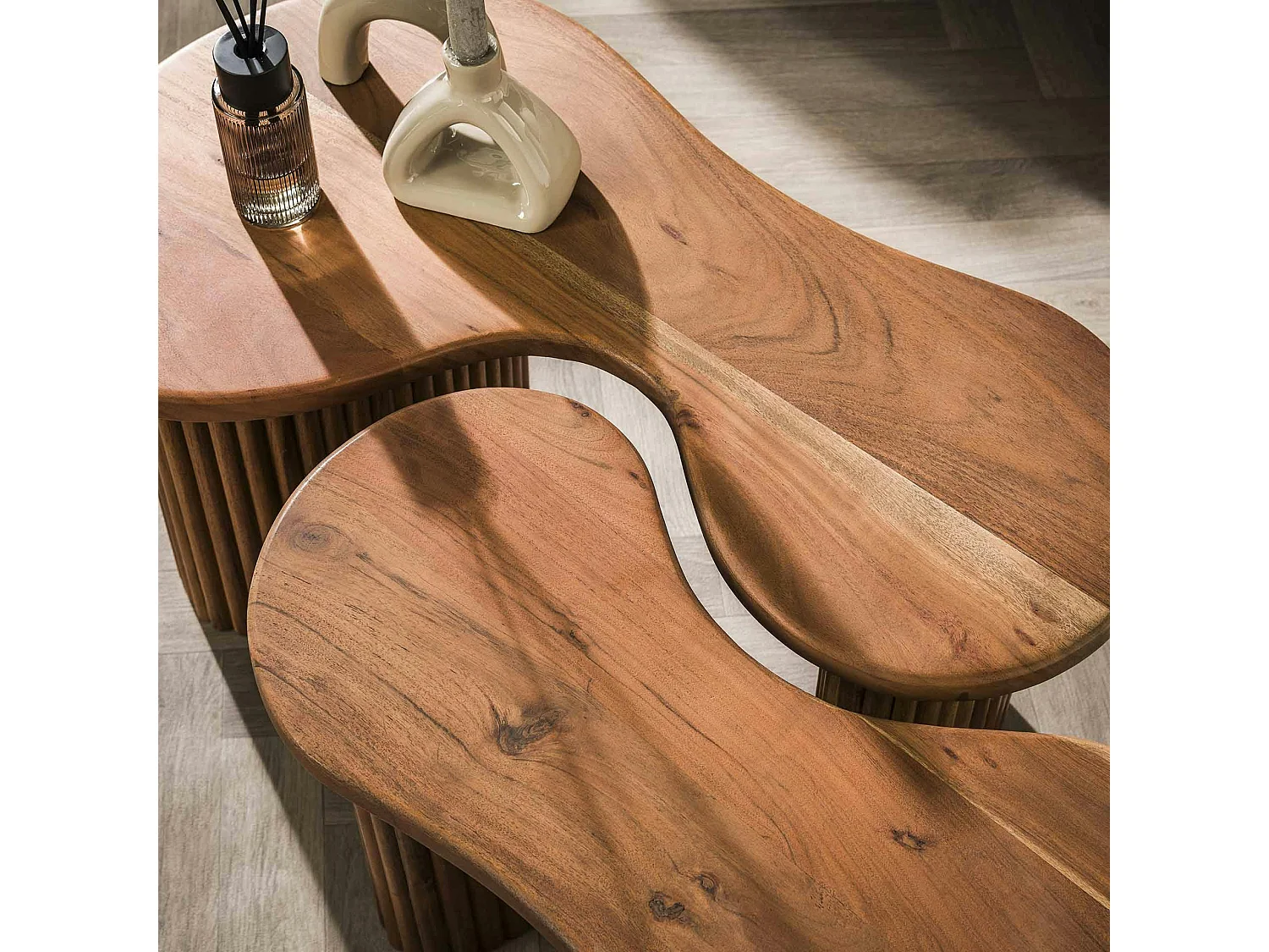 Table de salon en bois d'acacia pieds rainurés (lot de 2) MELBOURNE