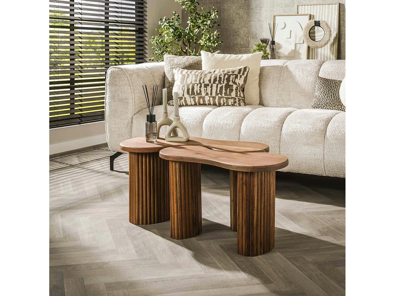 Table de salon en bois d'acacia pieds rainurés (lot de 2) MELBOURNE