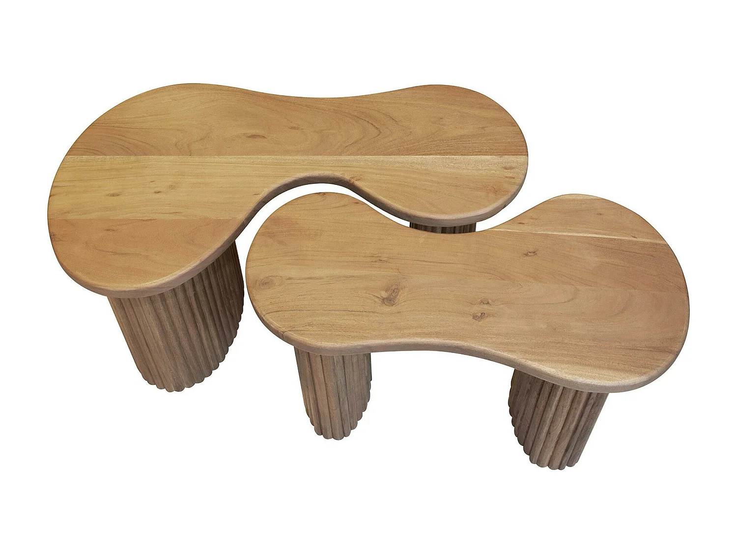 Table de salon en bois d'acacia pieds rainurés (lot de 2) MELBOURNE
