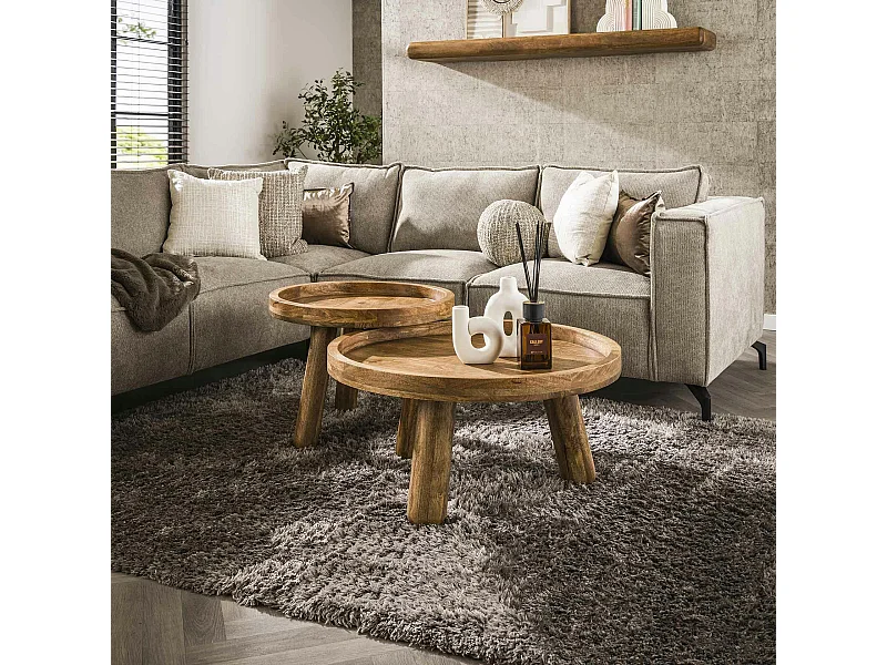 Table basse gigogne à bords hauts en bois de manguier (lot de 2) CREEK