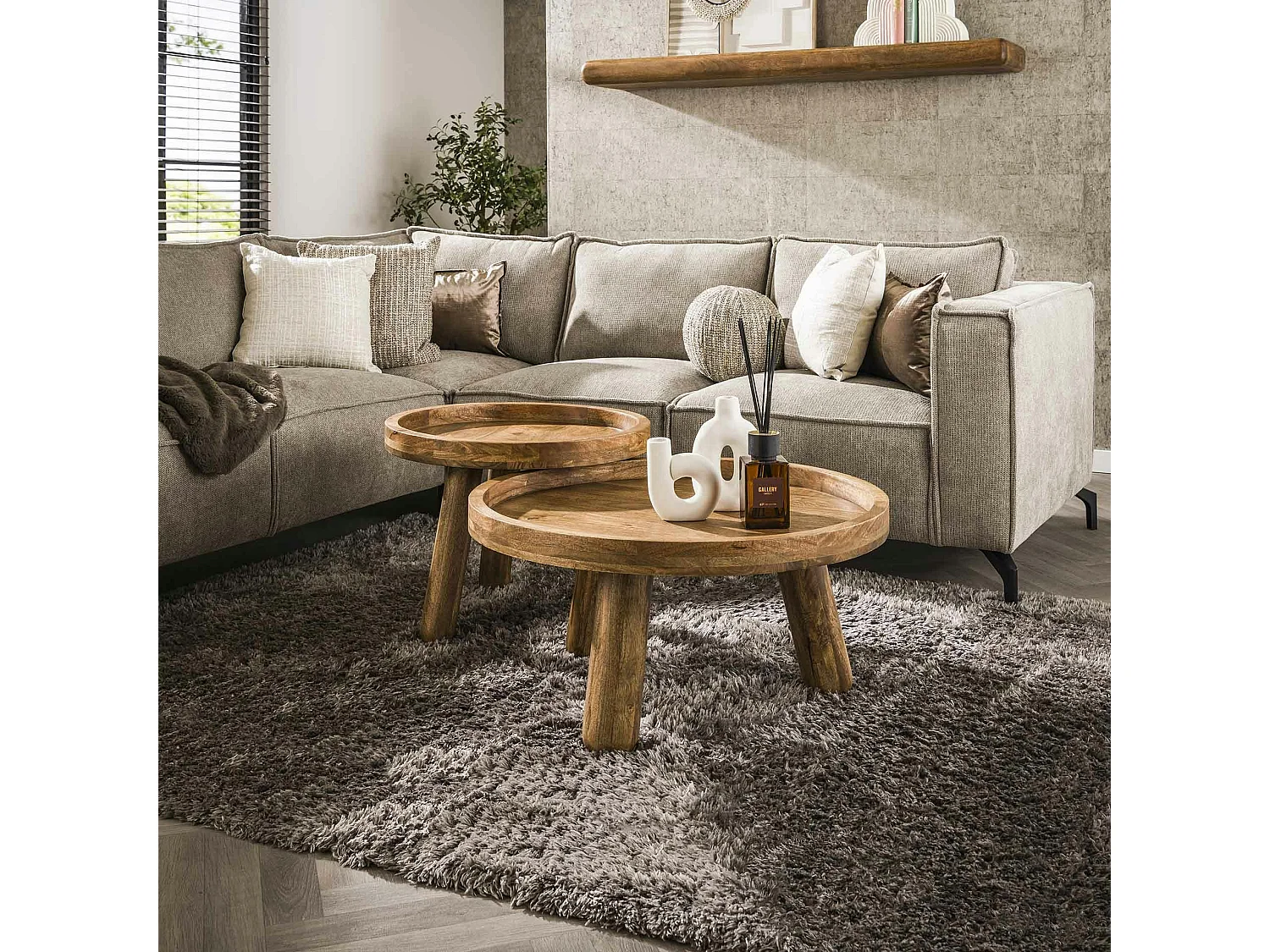 Table basse gigogne à bords hauts en bois de manguier (lot de 2) CREEK