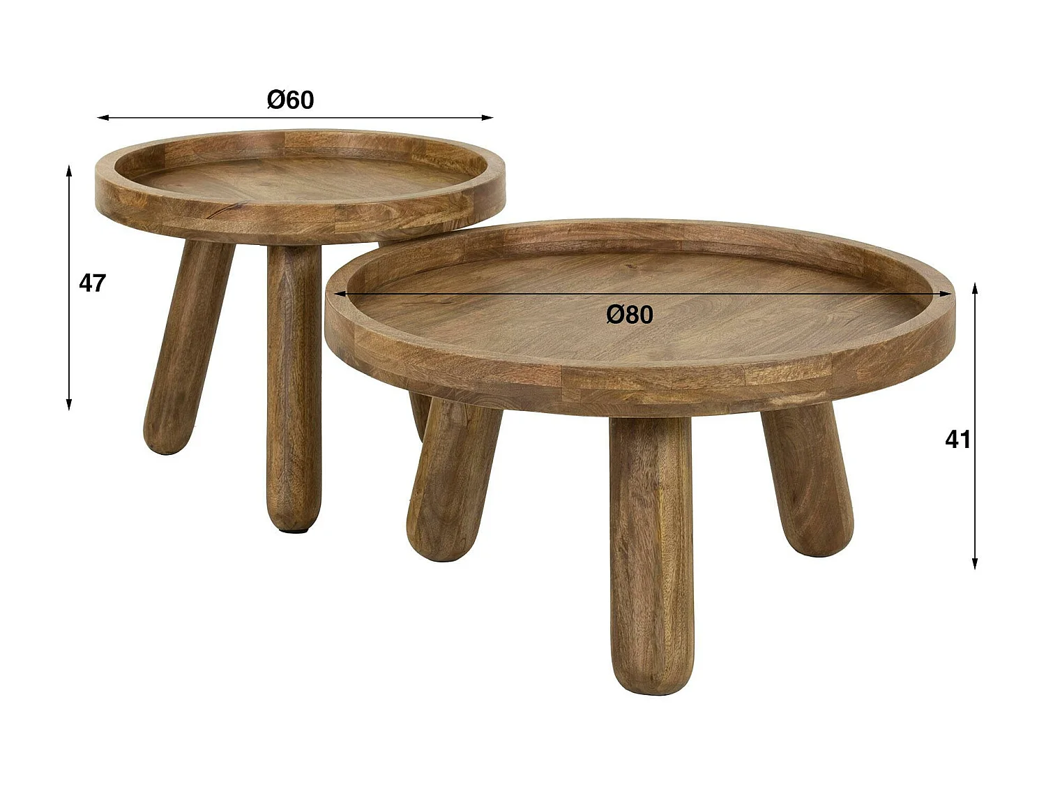 Table basse gigogne à bords hauts en bois de manguier (lot de 2) CREEK