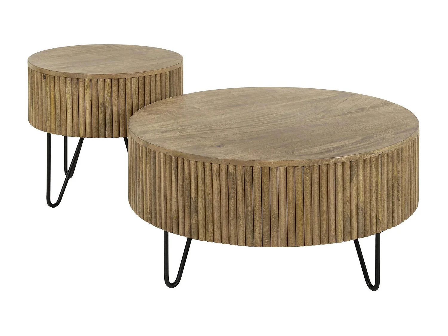Table basse ronde striée en bois de manguier (lot de 2) CREEK